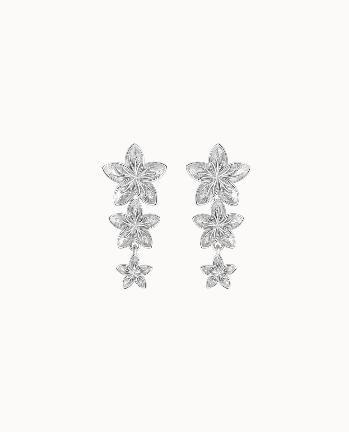 Tiara Earrings in 925 sterling silver with three connected, delicate flowers