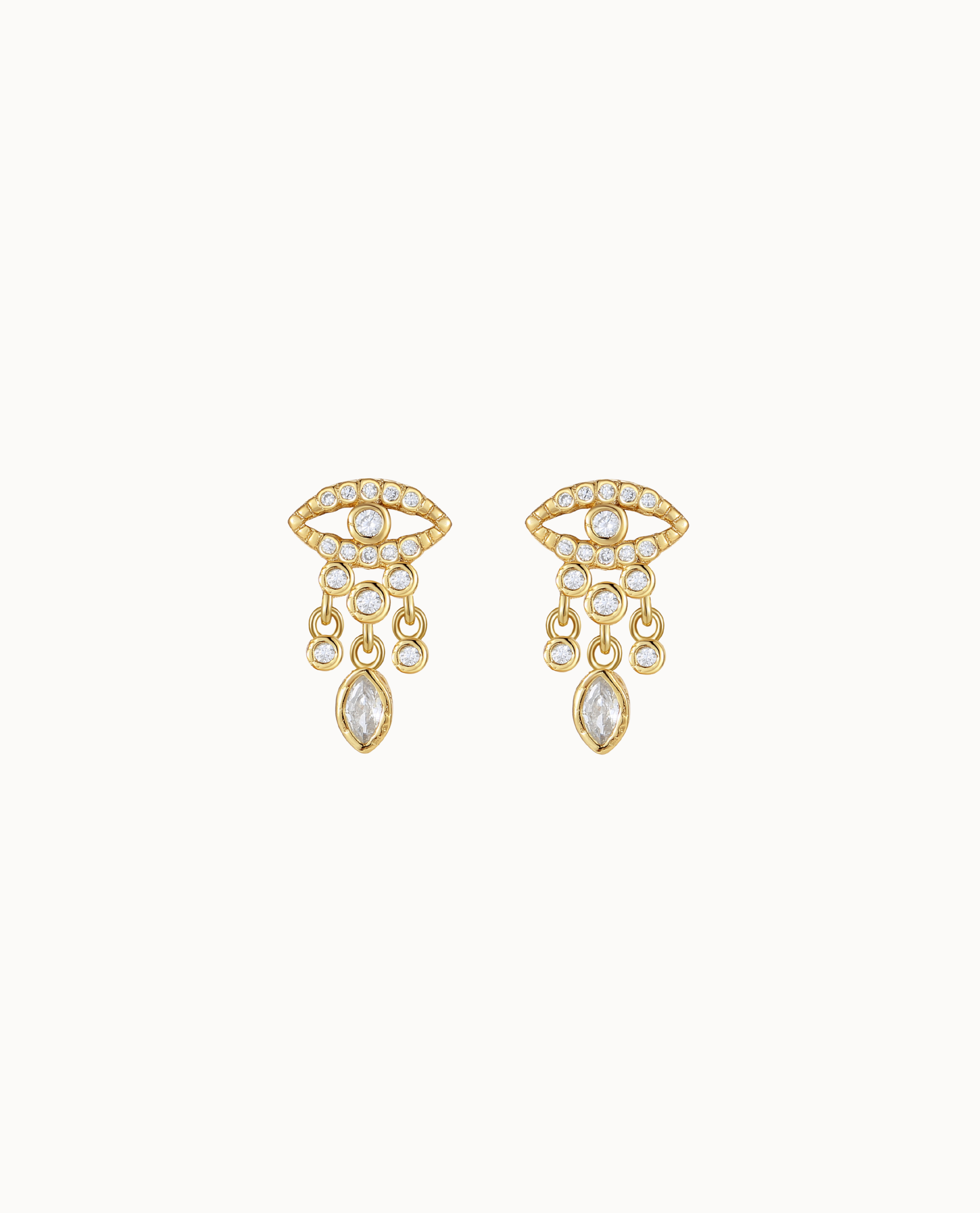 Tiya Ohrringe aus 18K vergoldetem Sterlingsilber mit Evil Eye, Ketten und klaren Zirkonen