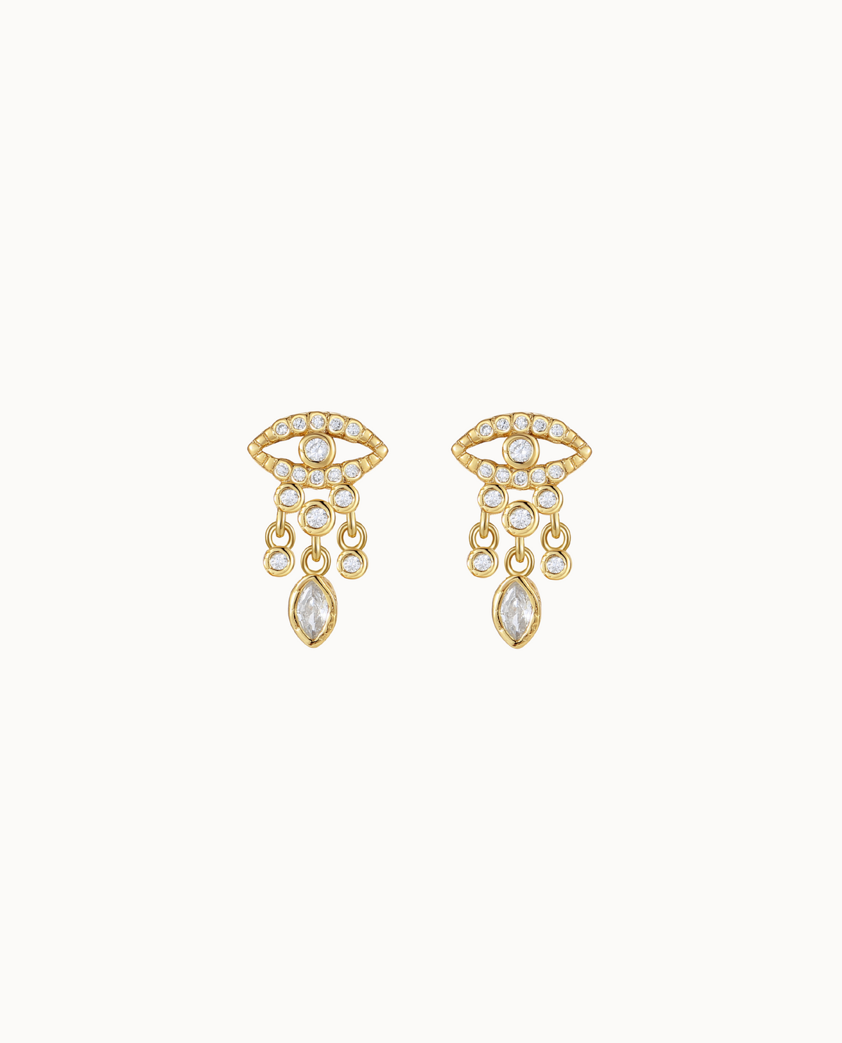 Tiya øreringer i 18K forgylt sterlingsølv med evil eye, kjeder og klare zirkoner