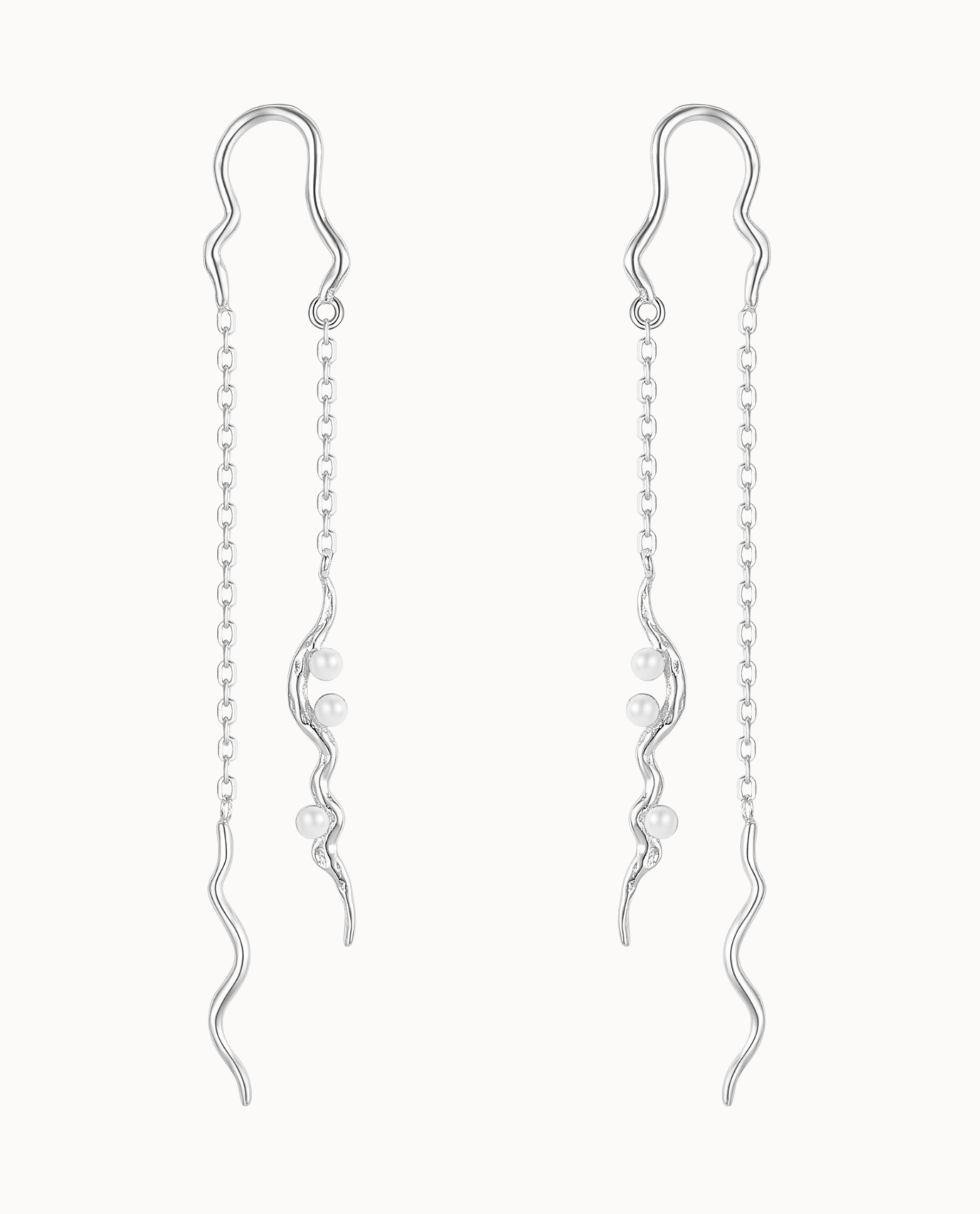 Velora Earrings i 925 sterlingsølv med lange kæder og små perler