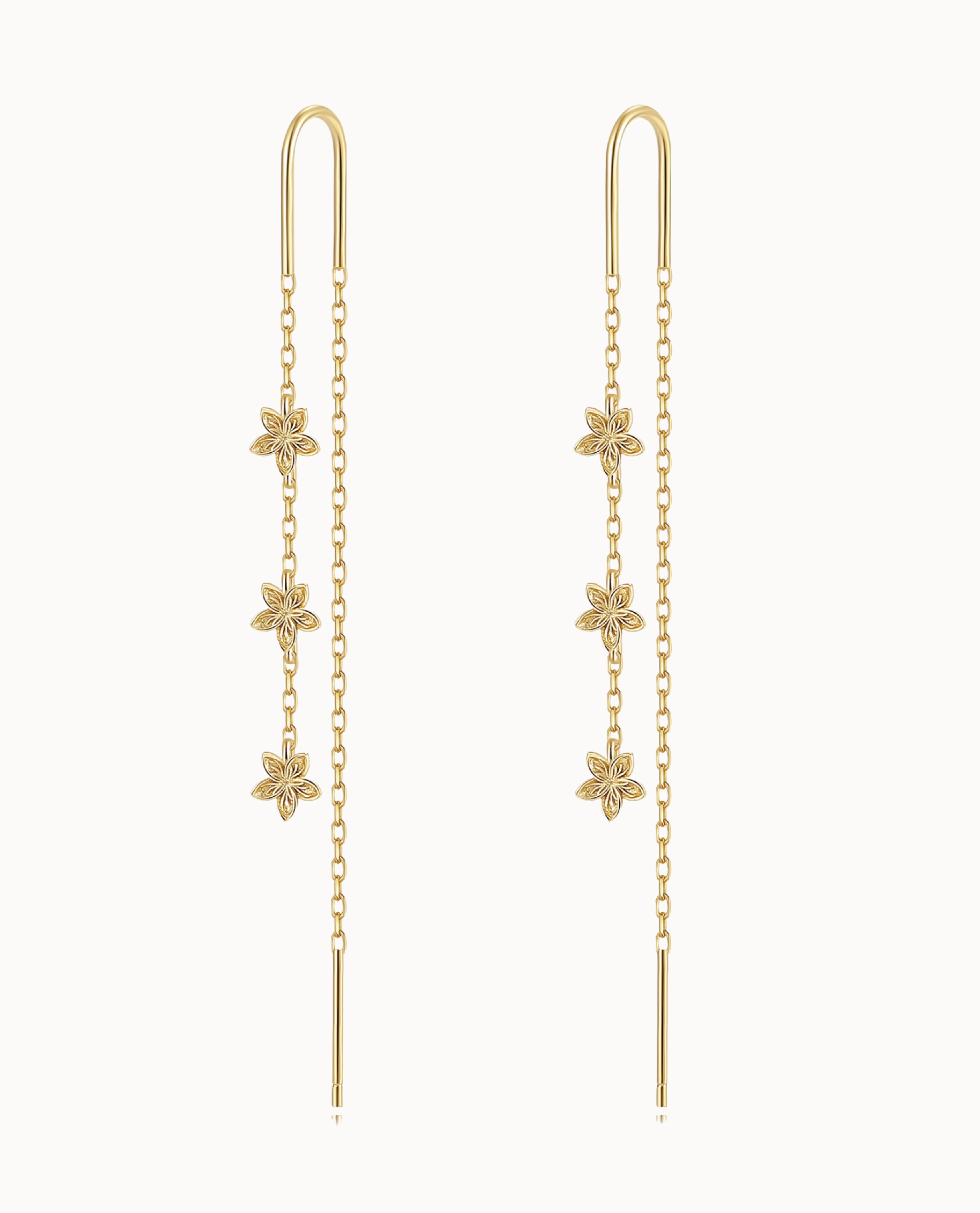 Zahra Earrings – Ketten-Ohrringe aus 18K vergoldetem Sterlingsilber mit kleinen Blüten