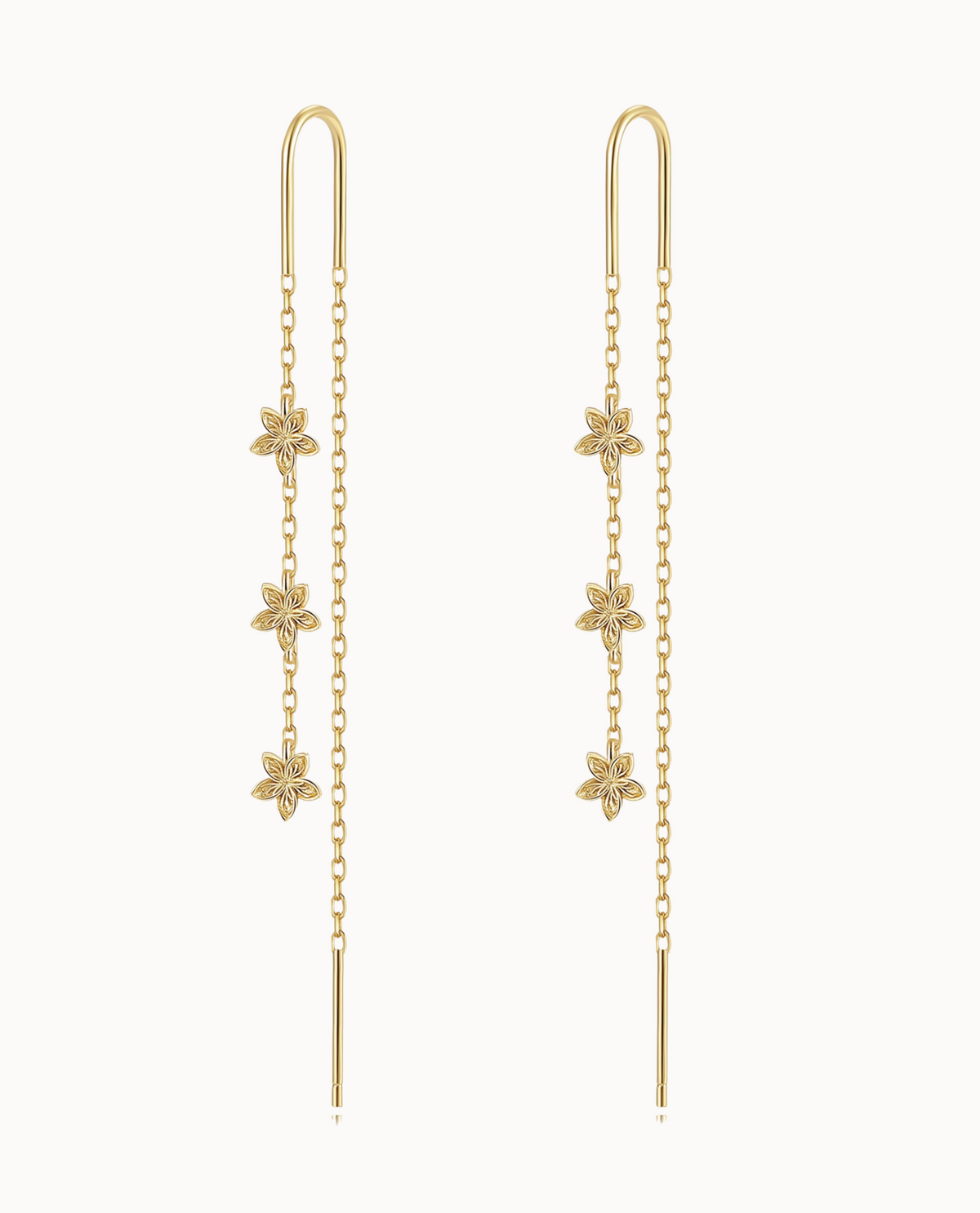Zahra Earrings – Ketten-Ohrringe aus 18K vergoldetem Sterlingsilber mit kleinen Blüten