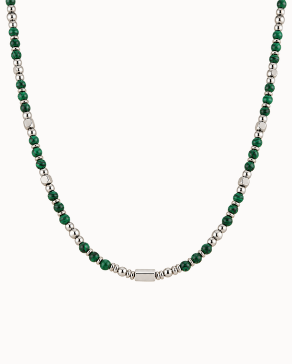 Zayn men's necklace with green natural stones and silver-coloured details
