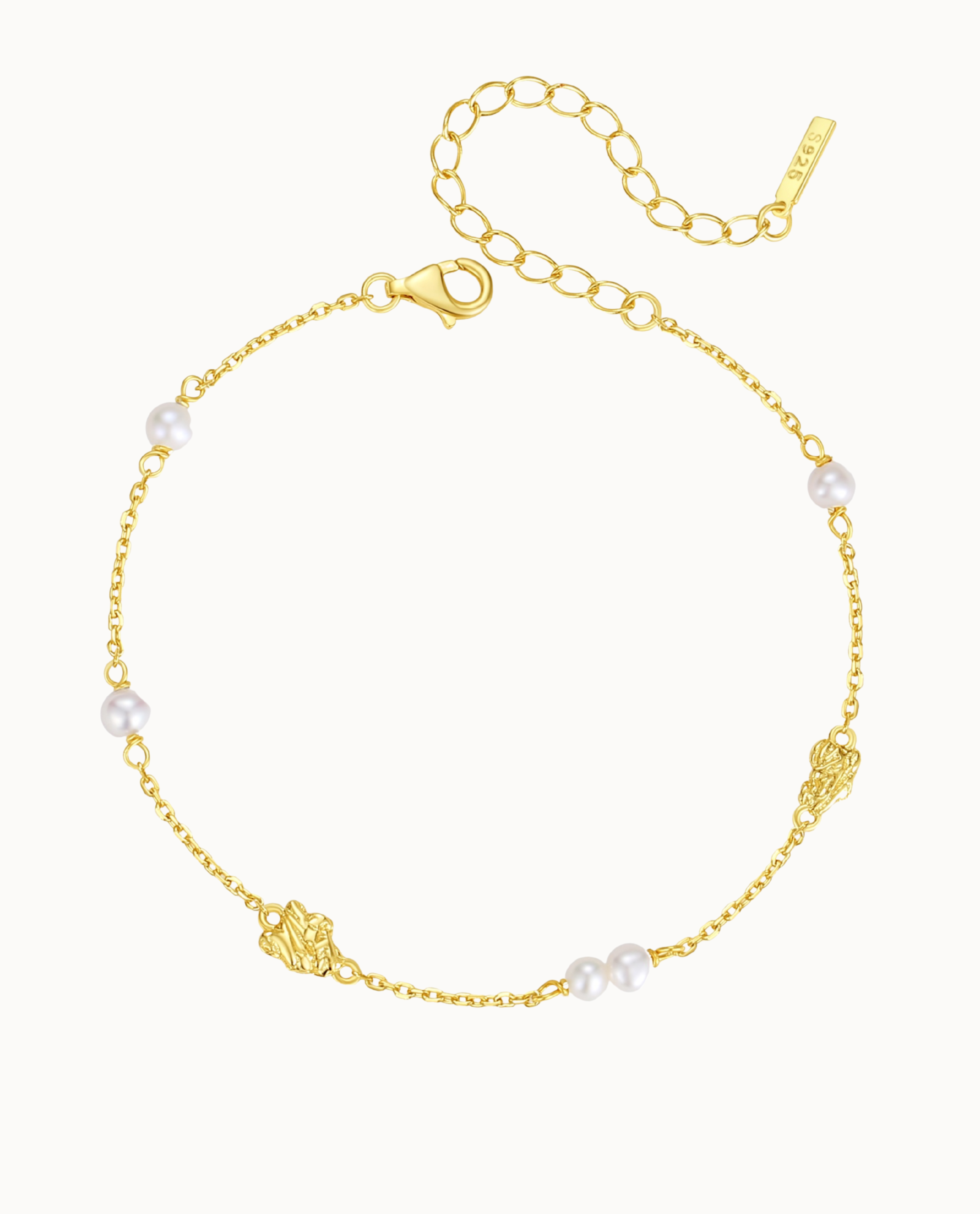 Zeru Bracelet in 18K gold-plated sterling silver with five freshwater pearls and organic charms