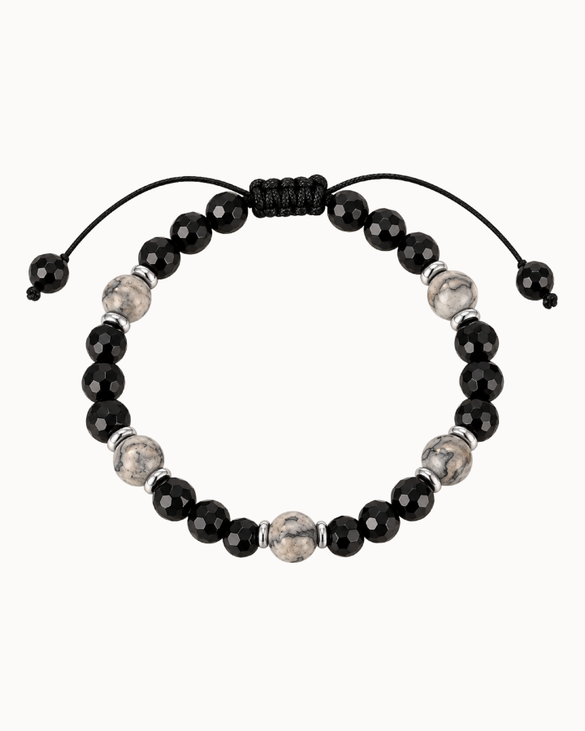 Zion stone bracelet for men with black onyx and grey natural stones