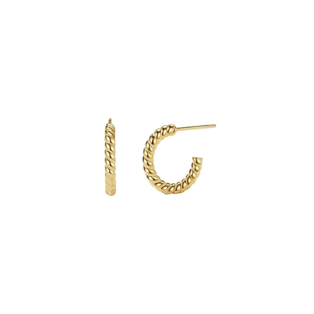Hush Earring is a classic hoop with twisted details. The earrings are perfect for everyday use because of it's size and cute details. Use it alone or style it with other hoops to create a unique look.